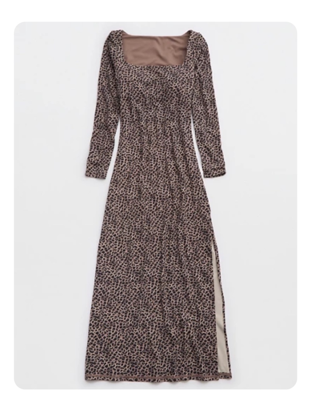 aerie Brown Leopard Print Long Sleeve Square Neck Maxi Dress
